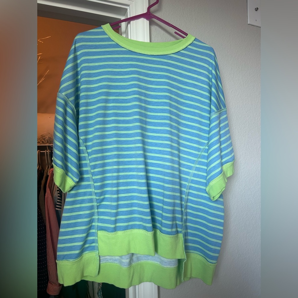 Striped Blue and Green Oversized Top
